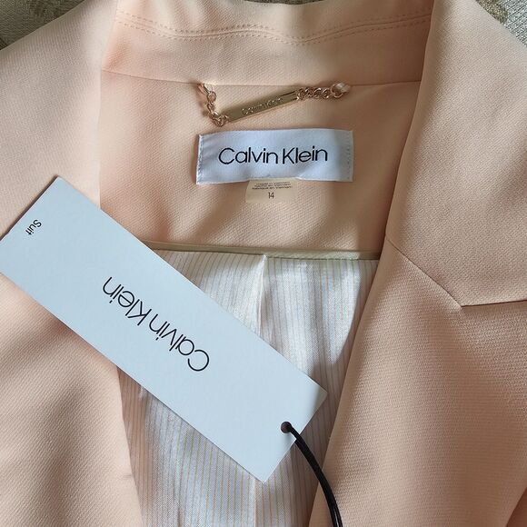 Calvin Klein Faux Pearl Button Open Front Blazer Peach Size 14 NWT - Picture 10 of 10